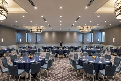 Banquet layout highlighting event space Portland Maine in Casco Bay Room at Sable Oaks Weddings and Events