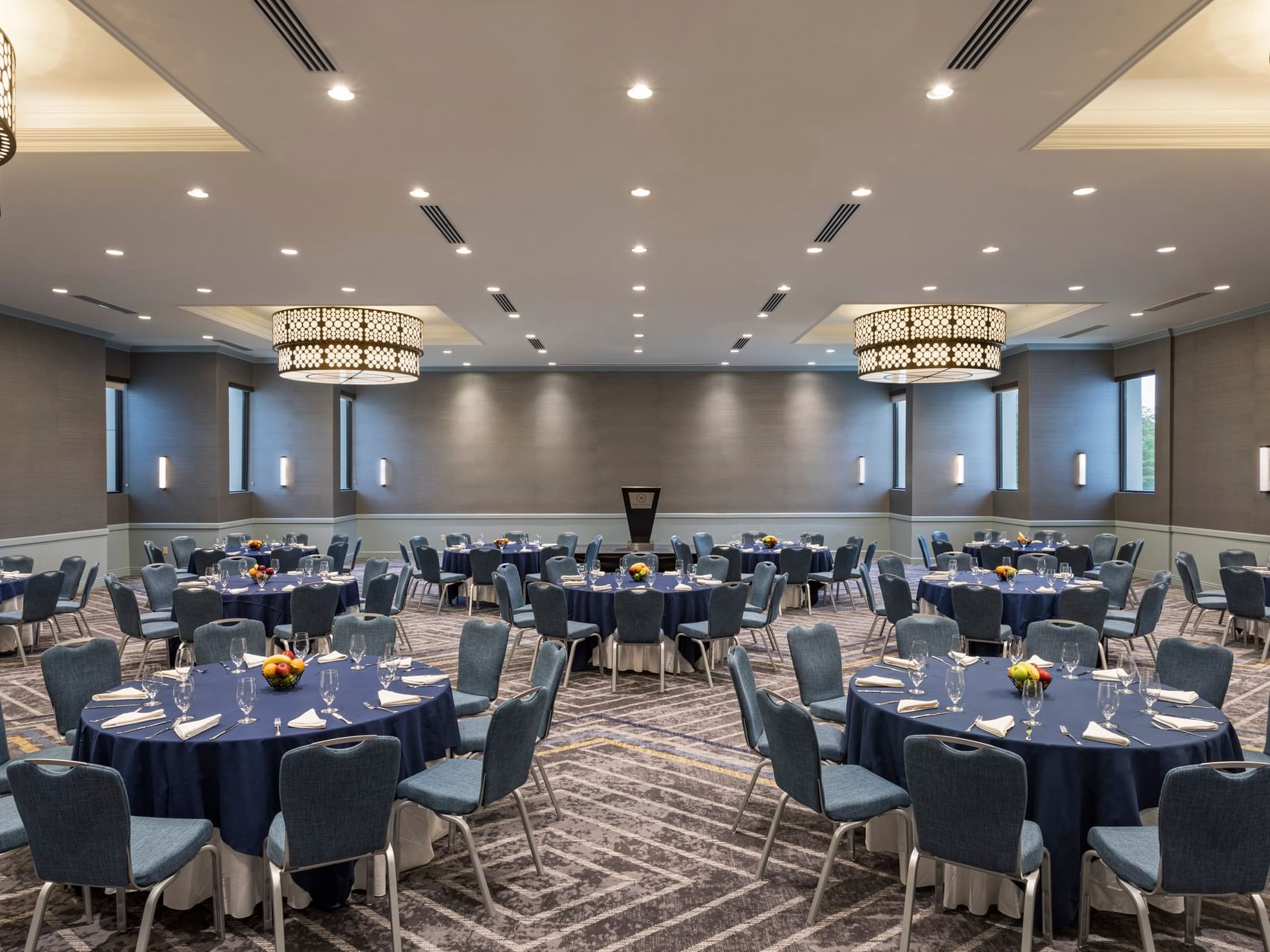 Banquet layout highlighting event space Portland Maine in Casco Bay Room at Sable Oaks Weddings and Events