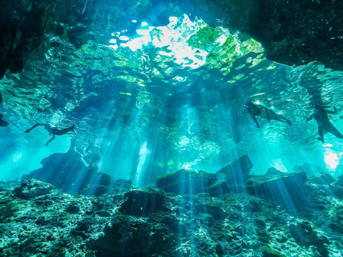 Diver's in Cenote Tajma Ha Watering hole near Gamma Hotels