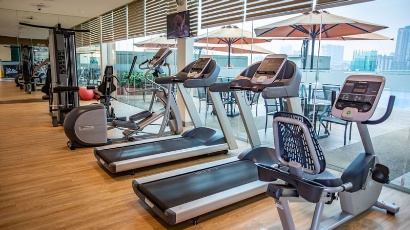 Treadmills & exercise machines in a gym at Sunway Lagoon Hotel