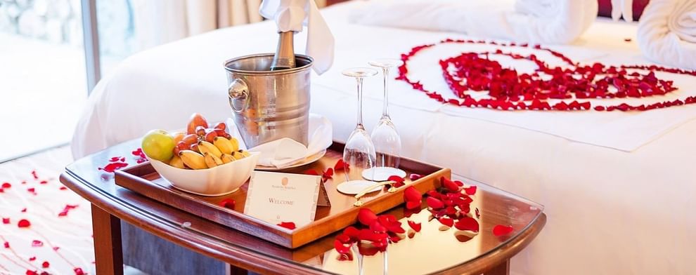 Champagne & fruits in a honeymoon suite at Nairobi Serena Hotel