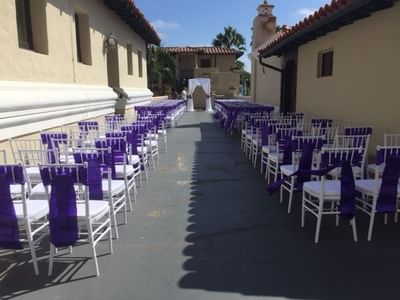 purple ceremony outside balboa inn