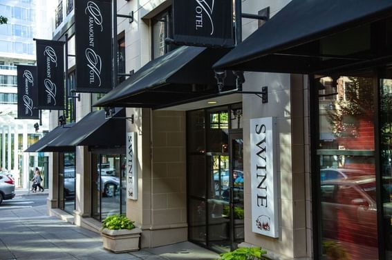 Exterior view of the hotel entrance & sidewalk at Paramount Hotel Portland