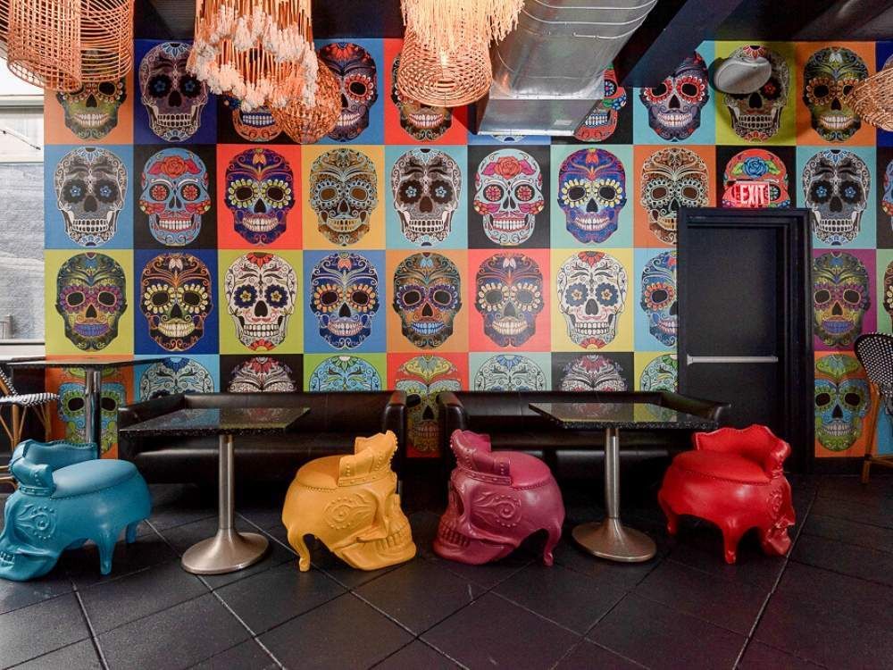 Rooftop Guest Lounge with Candy Skull Decor