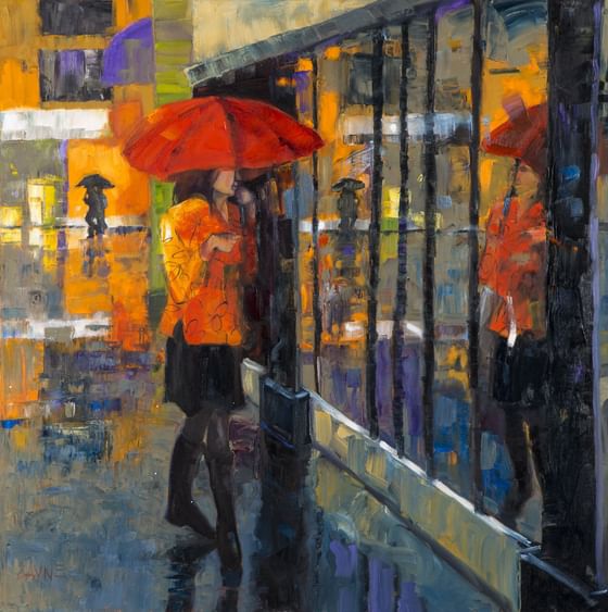 A mysterious woman and her umbrella Art at Paramount Hotel Seattle