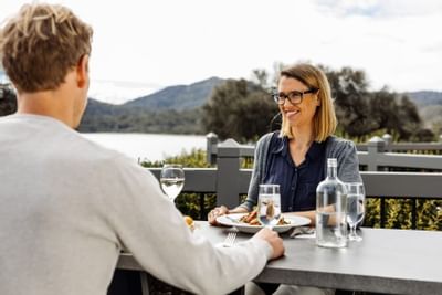 A couple dining in Richardson's Bistro at Freycinet Lodge