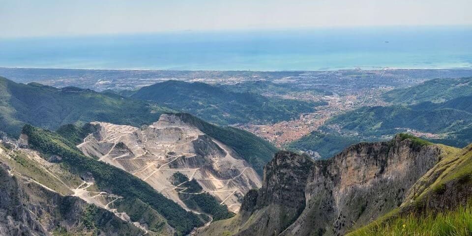 apuan alps with marble quarries