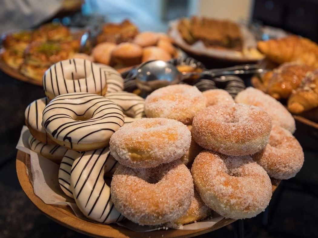 Donuts, desserts served in Patisserie at Dushanbe Serena Hotel