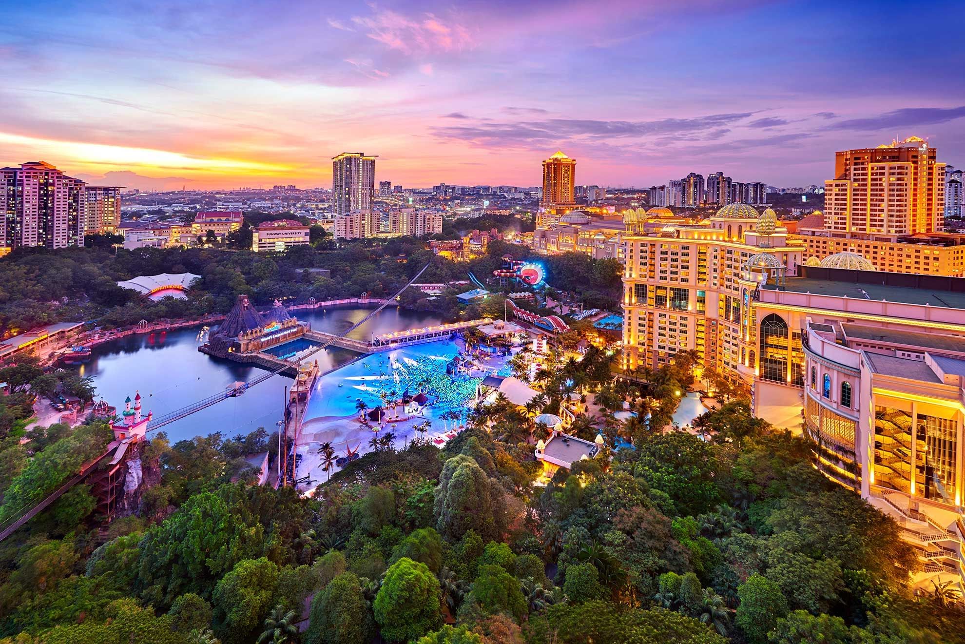 Aerial view of the Sunway Lagoon Hotel with its surroundings