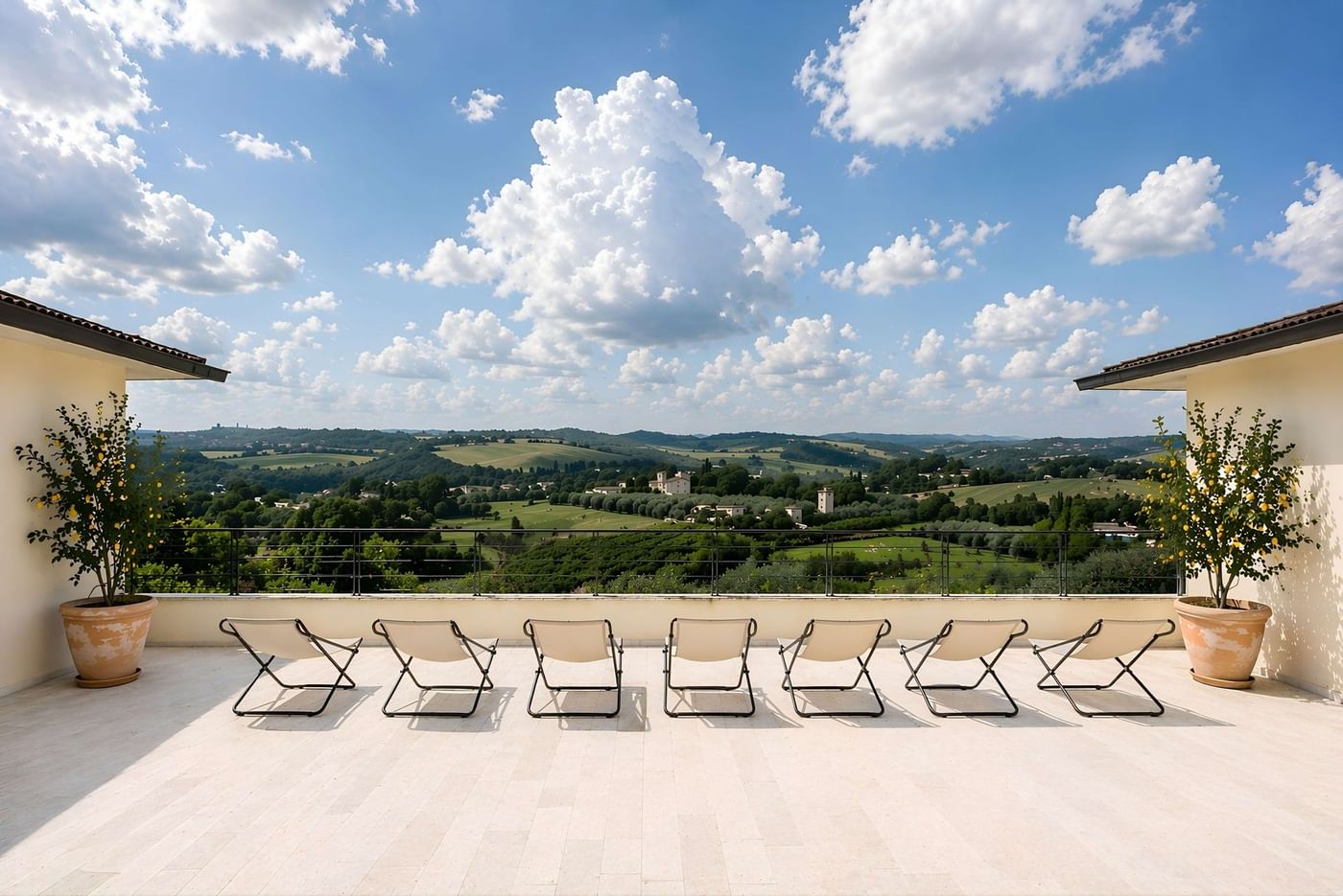 The terrace overlooking the Tuscan countryside