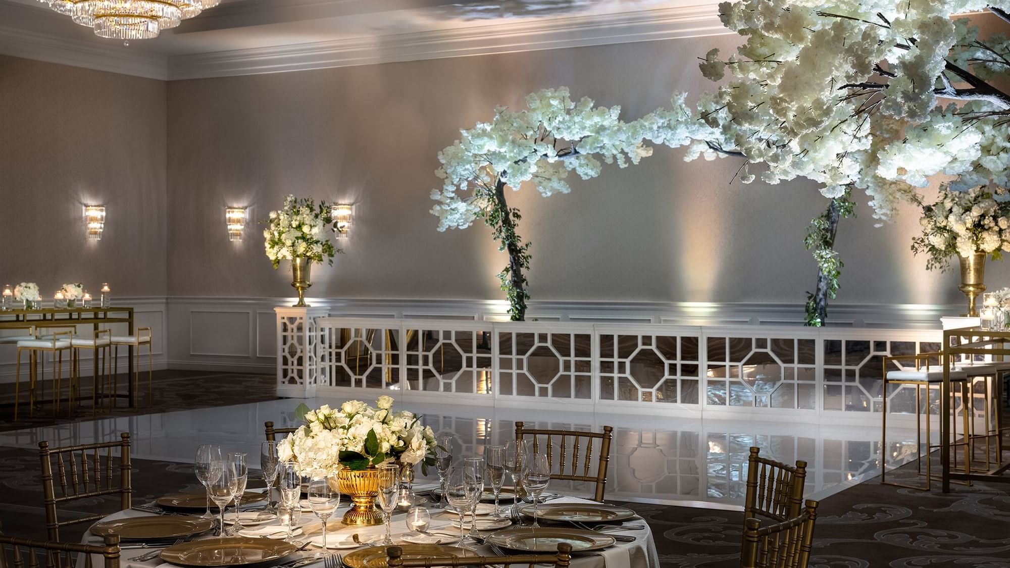 Banquet table set up for a reception at Warwick Melrose Dallas