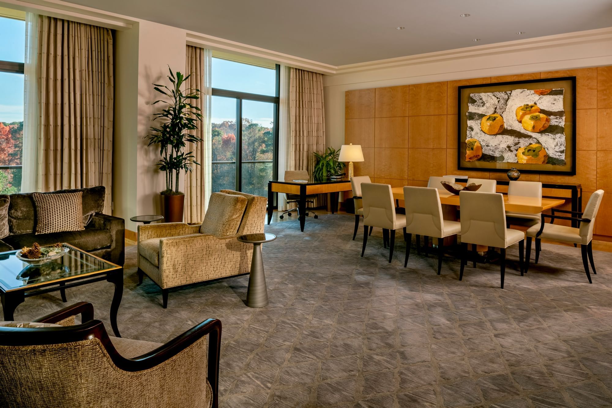 Luxury Presidential Suite with original artwork, custom carpets & furniture in exotic woods at The Umstead Hotel and Spa