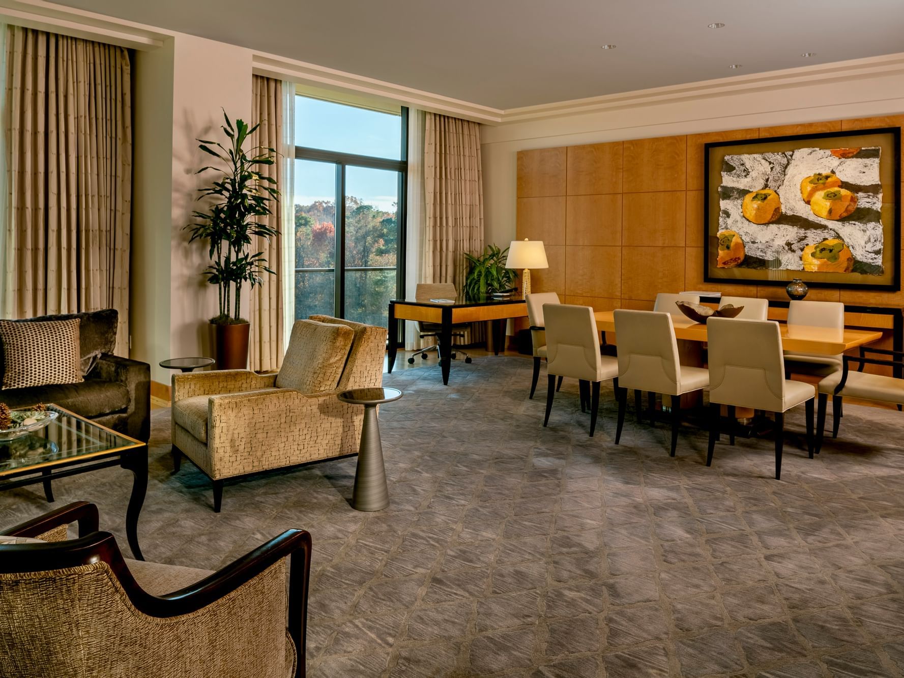 Luxury Presidential Suite with original artwork, custom carpets & furniture in exotic woods at The Umstead Hotel and Spa