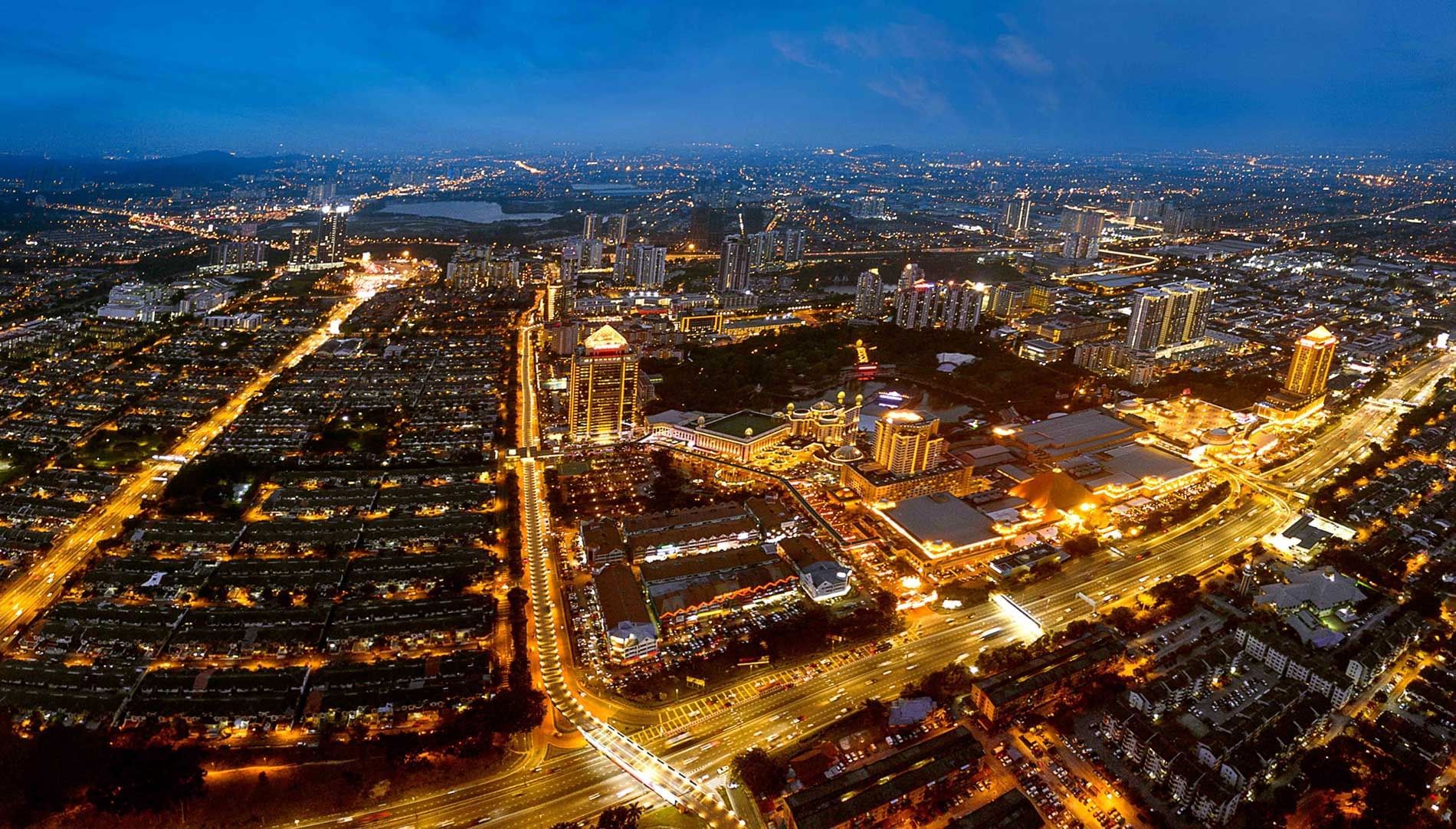 Night aerial view of Sunway City near Sunway Hotels & Resorts