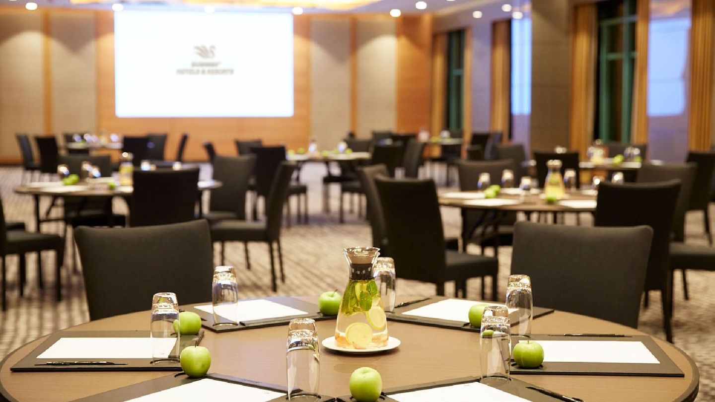 Banquet tables arranged in a Meeting Room for an event at Sunway Lagoon Hotel