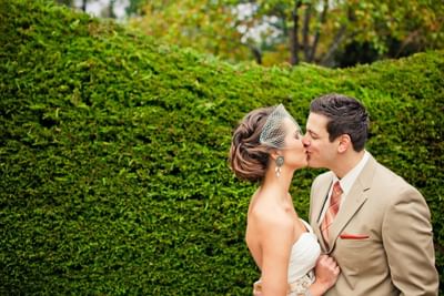 Bride and groom kissing