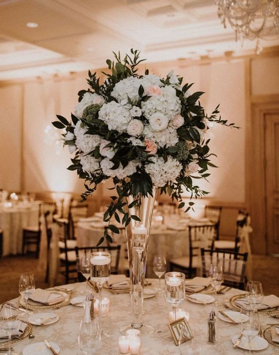 Beautiful flower set on a wedding banquet table, Townsend Hotel