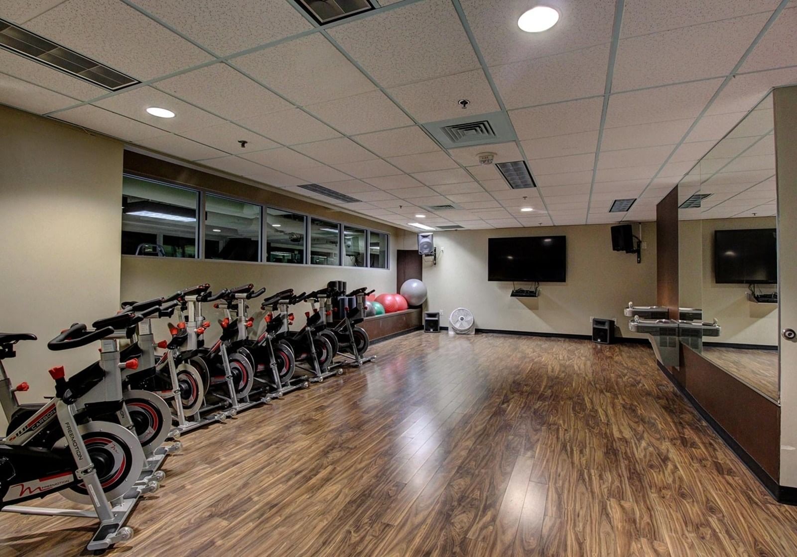 Interior of the fitness center at The Grove Hotel