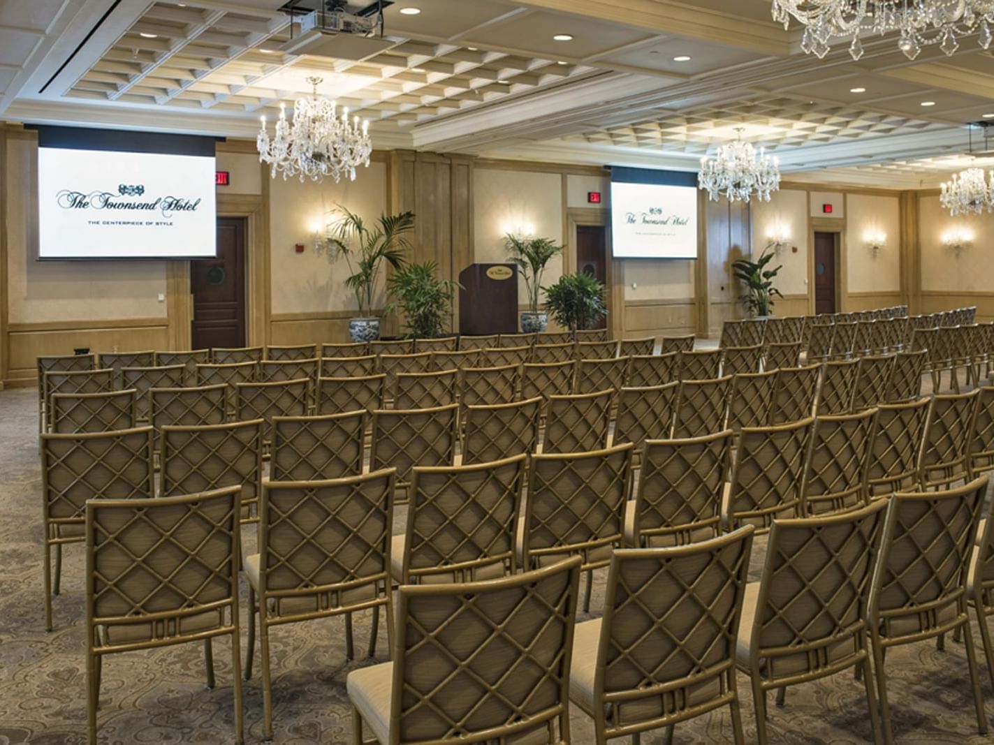 rows of chairs in a hotel event room