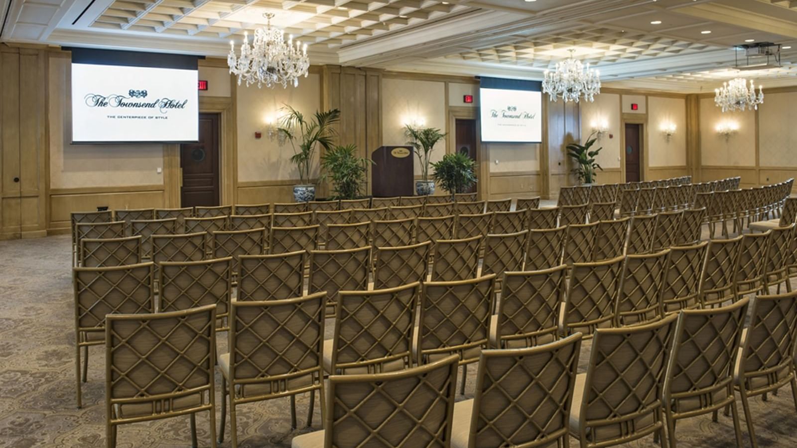 Theatre-style chair layout in Salon II & III at Townsend Hotel