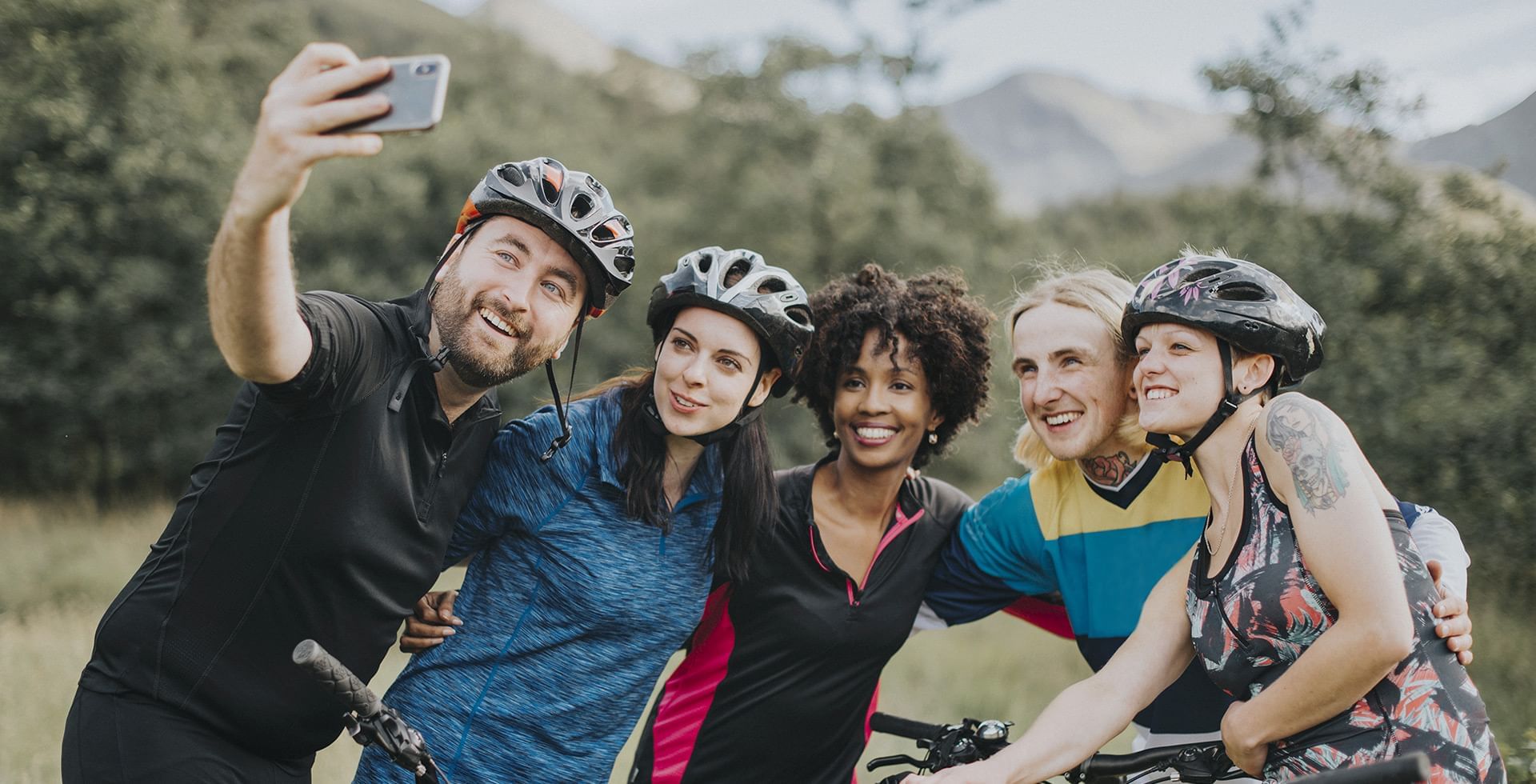Group of cyclist taking a photo