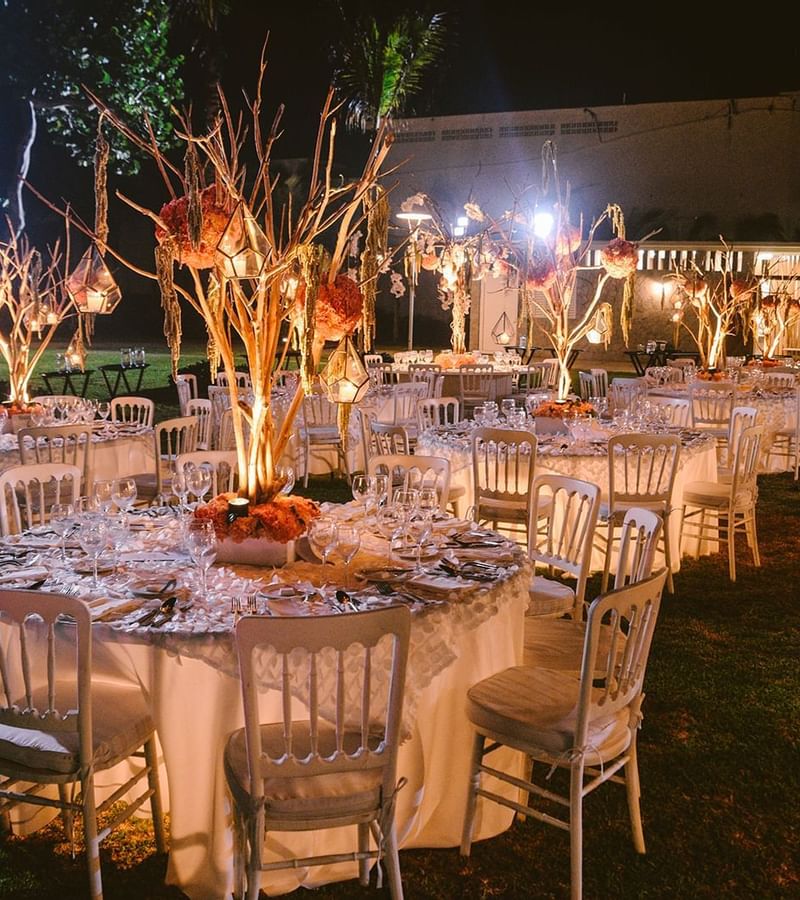Outdoor wedding banquet set-up at Mundo Imperial at night