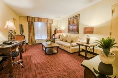Living area of Dallas Pool side Cabana at MCM Elegante Suites
