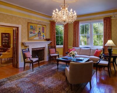 hotel lounge with carpet and furniture