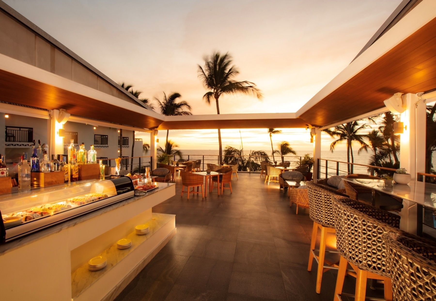 Sky Bar at Buenaventura Grand overlooking the Pacific Ocean and sunset in Puerto Vallarta