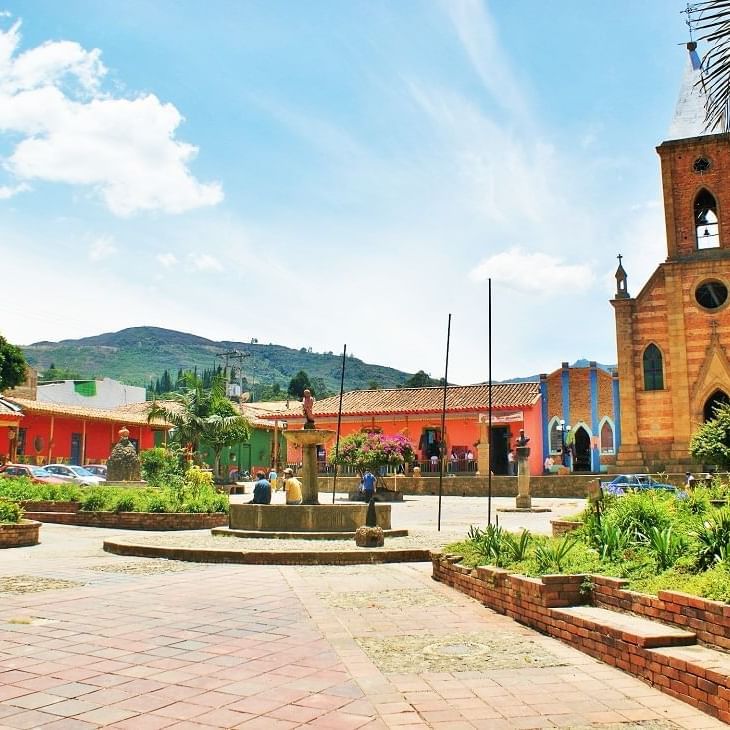 Front view of Ráquira Church in Boyaca near DOT Hotels