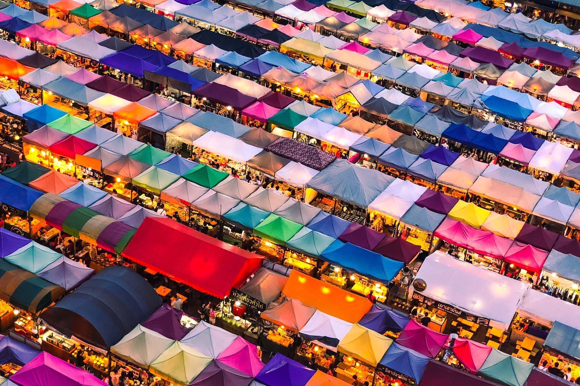 Aerial view of Bangkok food Market at Okura Prestige Bangkok