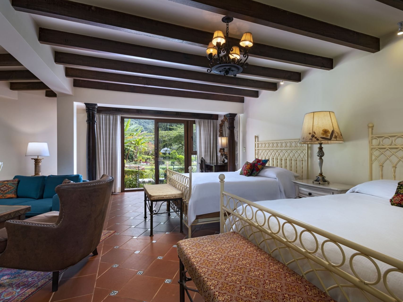 2 Beds & living area in Junior Suite Double at Hotel Atitlan