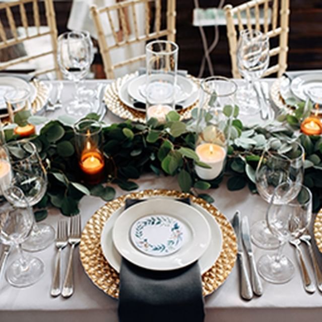 Close up on table utensils in the ballroom at Chase on The Lake