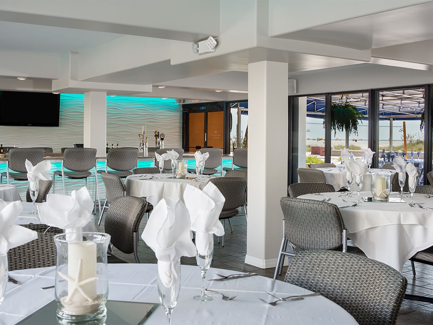 Banquet set-up for a social event at Bilmar Beach Resort