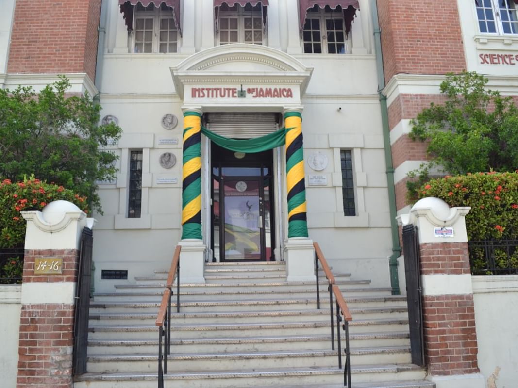 Entrance of Institute of Jamaica near Jamaica Pegasus Hotel
