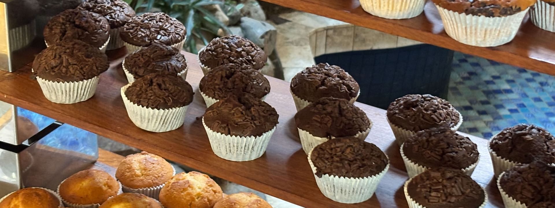 Muffins and cupcakes on display at Bula Brasserie at Warwick Fiji Resort and Spa in Korolevu