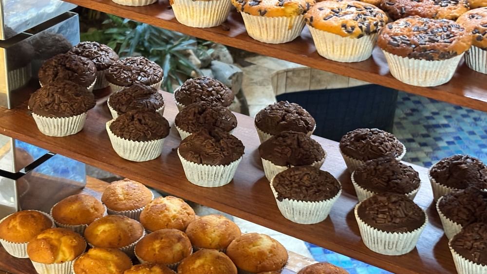 Muffins and cupcakes on display at Bula Brasserie at Warwick Fiji Resort and Spa in Korolevu.