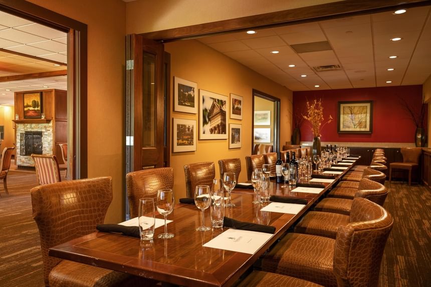 Long dining table set-up at The IowaStater Restaurant