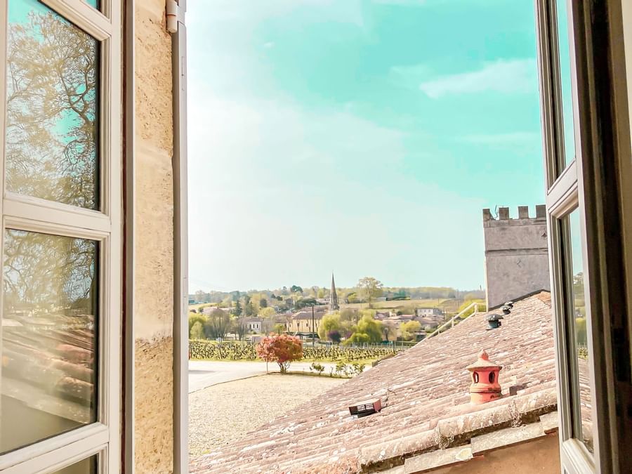 Window view in morning at Chateau d'arche