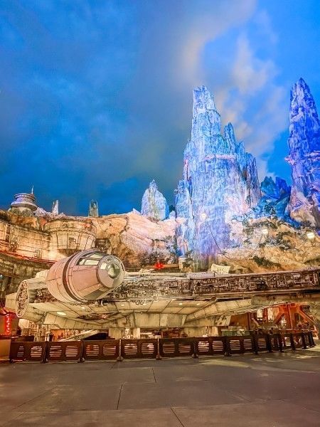 A nighttime view of Star Wars land at Disney's Hollywood Studios at Walt Disney World.