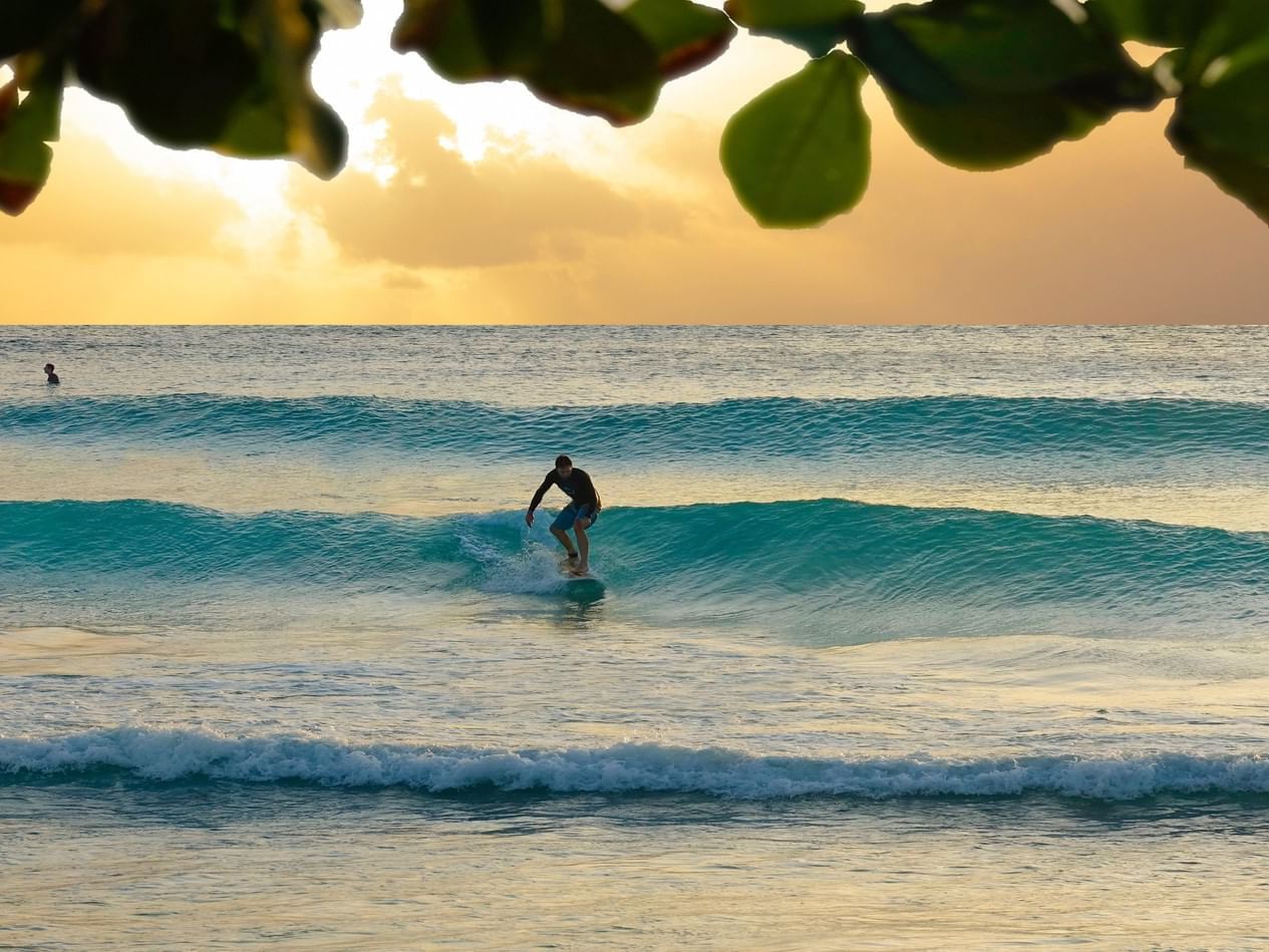 A man surfing a wave at Southern Palms Beach Club