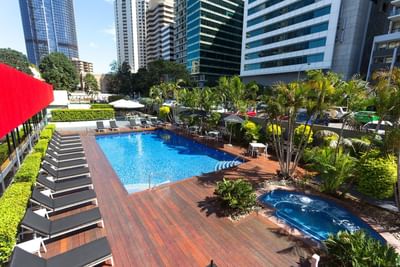 Aerial view of the pool area at the Royal on the Park