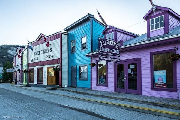 Multi-coloured houses in Dawson City