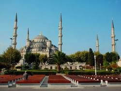 Blue Mosque, a majestic 17th-century Ottoman landmark with cascading domes and iconic blue tiles in Istanbul.