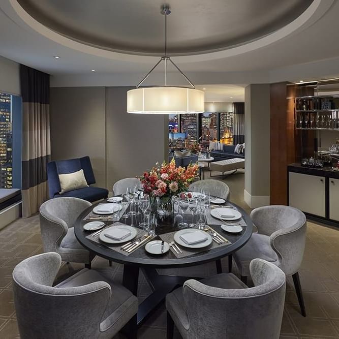 Dining table setup in a room at Crown Towers Melbourne