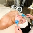 Guest receiving a facial treatment with blue cupping tools and professional spa equipment at Oregon Garden Resort