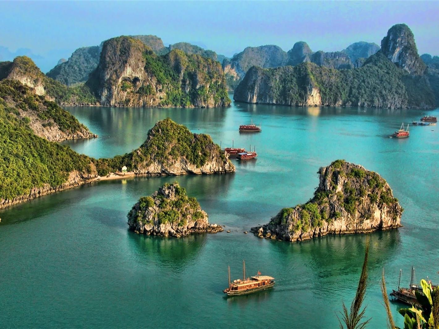 aerial view of halong bay in the day 