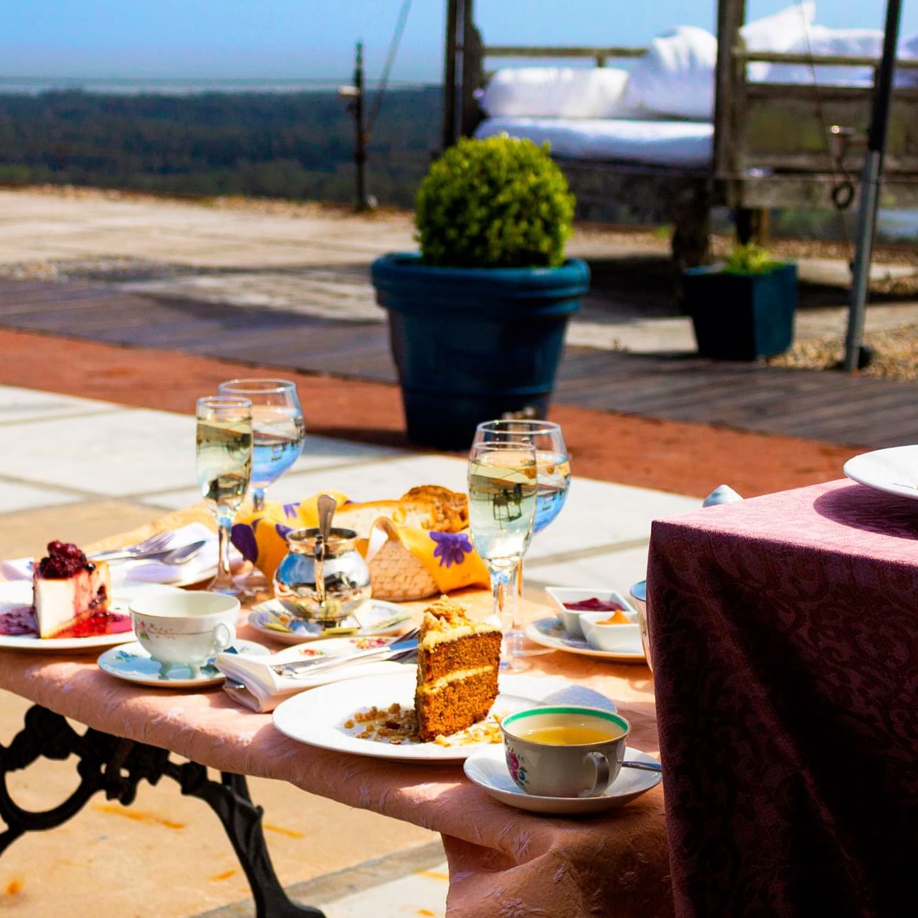 Evening tea served with cake at Las Cumbres Boutique Hotel