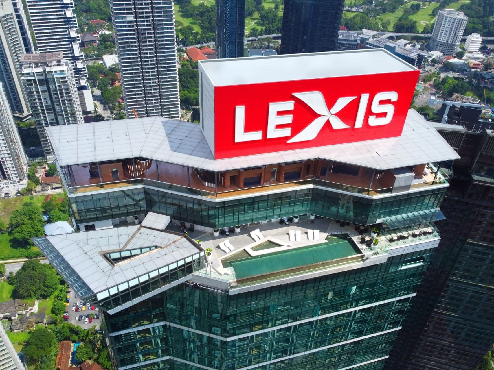 Aerial view of Imperial Lexis 5 star hotel in Kuala Lumpur with Rooftop Sky Bar