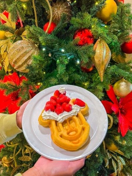 Celebrate the holidays with Santa-themed mickey waffles at Rosen Inn Lake Buena Vista in Orlando.